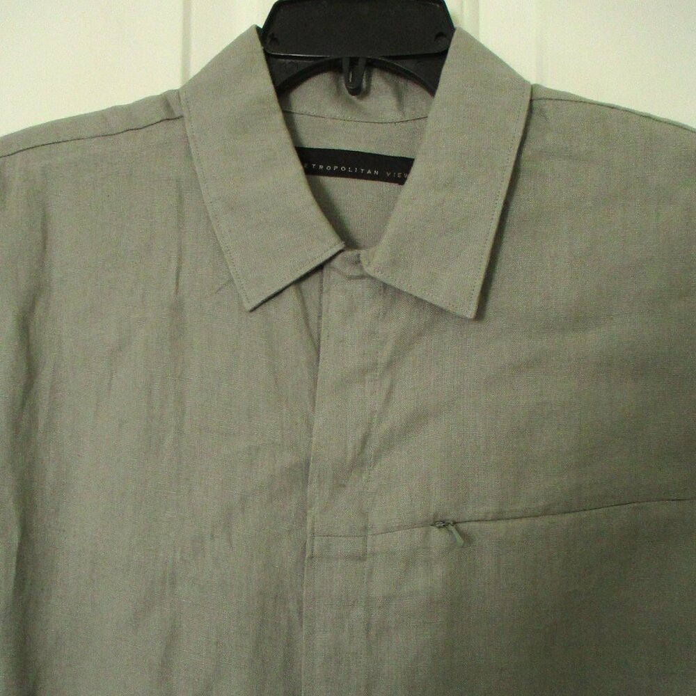 Metropolitan View Mens S/S Khaki Green Linen Casual Shirt NWOT - Size Large